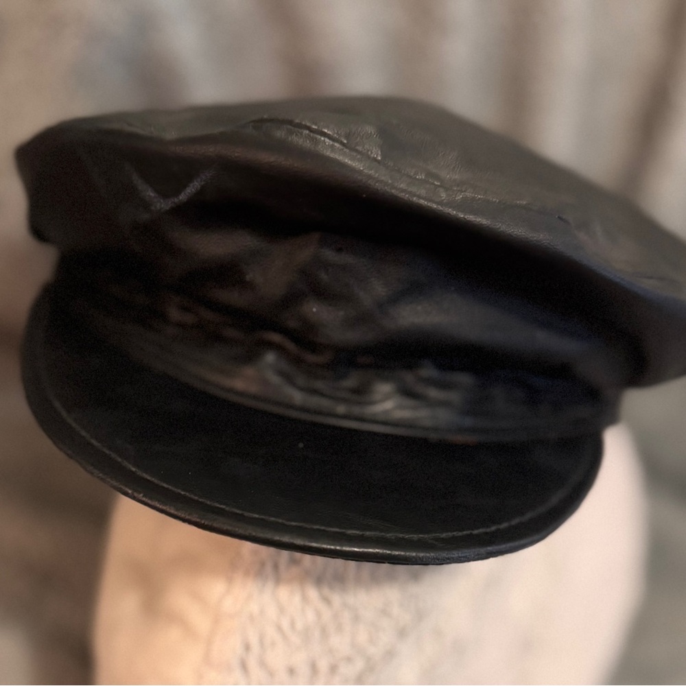 Black Leather Biker Cap